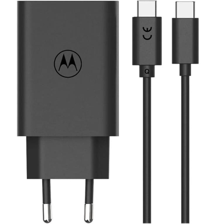 Ładowarka sieciowa GaN USB-C 68W, Motorola TurboPower, kabel USB-C, czarna