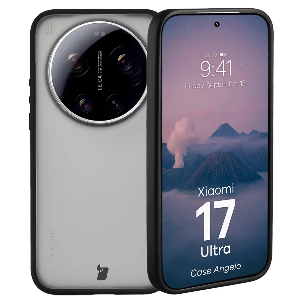 Etui Bizon Case Angelo do Xiaomi 17 Ultra, przydymione z czarną ramką