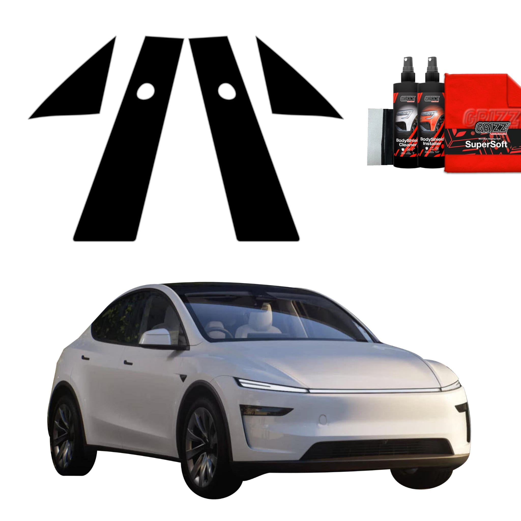 4w1 Czarna folia Grizz Protector na słupki do Tesla Model Y Juniper (2024-2025)