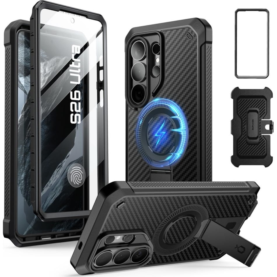 Etui pancerne Supcase UB Pro MagSafe Aramid SP+noSP do Galaxy S26 Ultra, czarne z włóknem węglowym