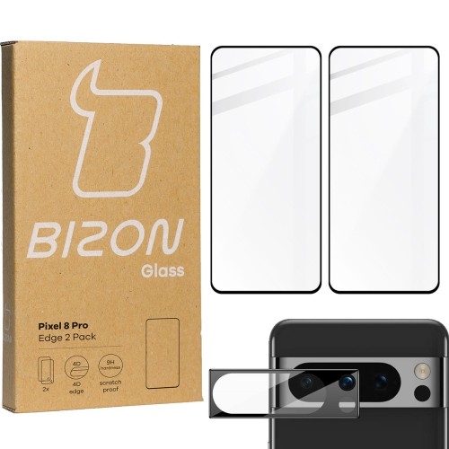 Image of 2x Szkło + szybka na aparat BIZON Edge 2 Pack do Pixel 8 Pro