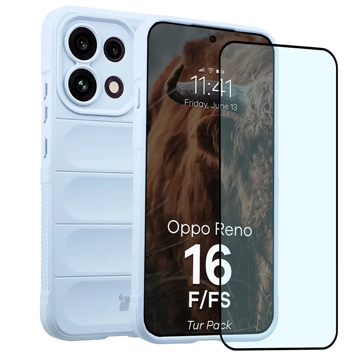 Pancerne etui + szkło hartowane Bizon Tur Pack do Oppo Reno16 F / Reno16 FS, jasnoniebieskie
