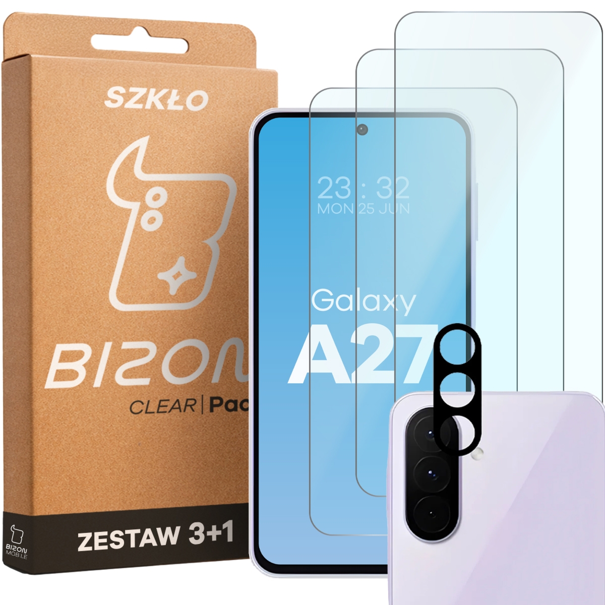 3x Szkło hartowane + szybka na aparat Bizon Glass Clear Pack do Galaxy A27 5G
