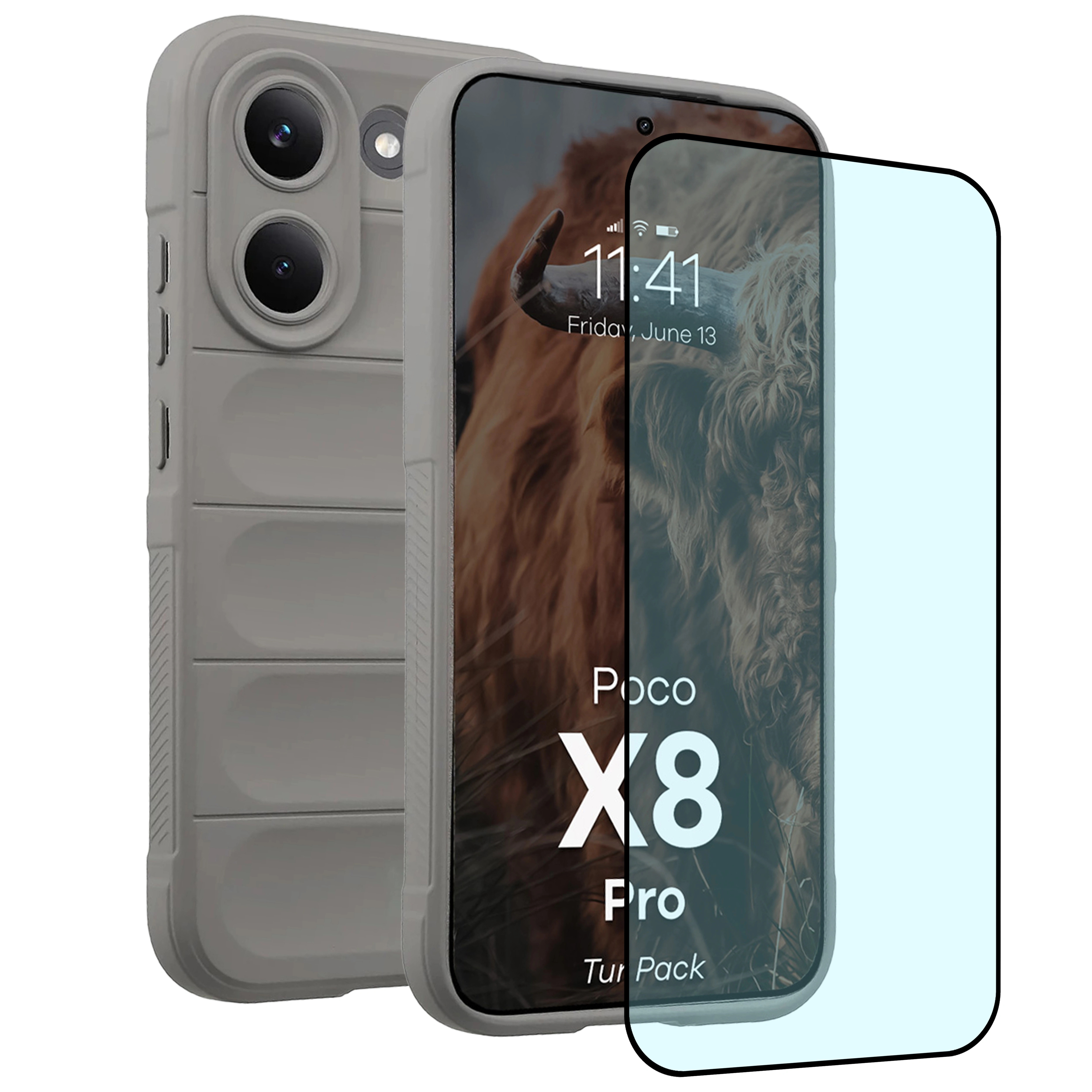Pancerne etui + szkło hartowane Bizon Tur Pack do Xiaomi POCO X8 Pro, jasnoszare