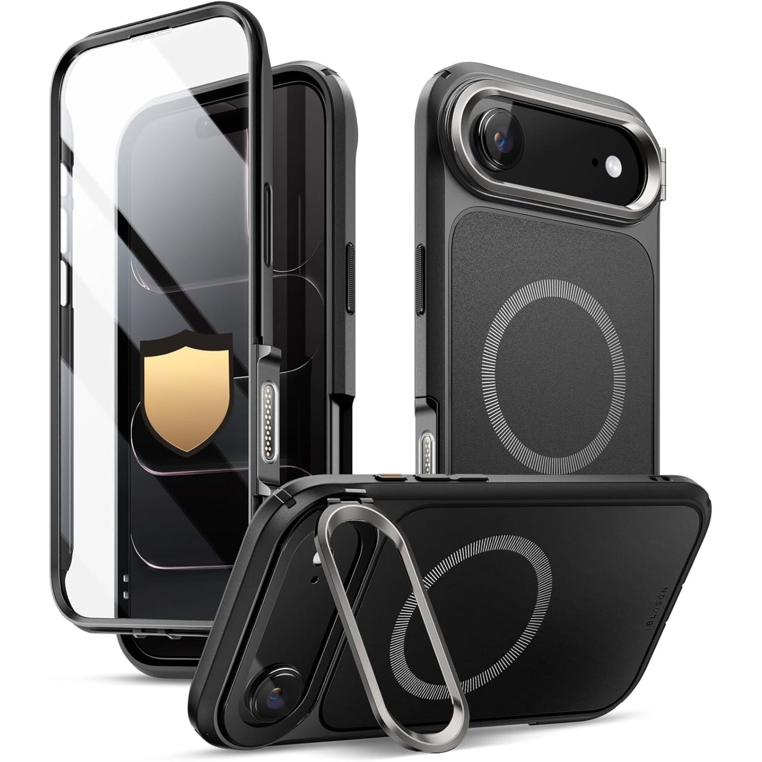 Etui pancerne + szkło 9H Supcase i-Blason Ares Flip Mag SPG (CC) do MagSafe do iPhone Air, czarno-szare
