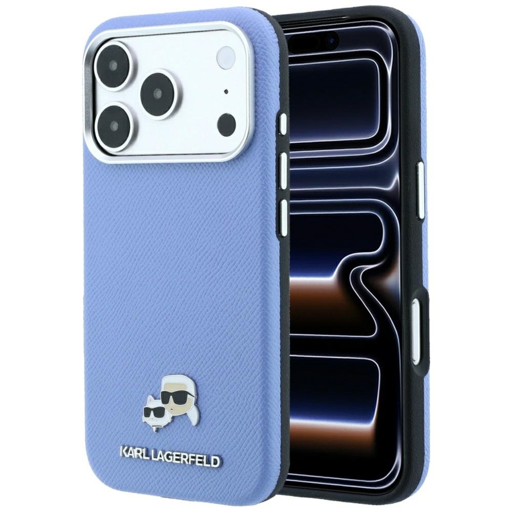 Etui Karl Lagerfeld HardCase Karl and Choupette Head Pin Saffiano do iPhone 18 Pro Max / 17 Pro Max do MagSafe, niebieskie