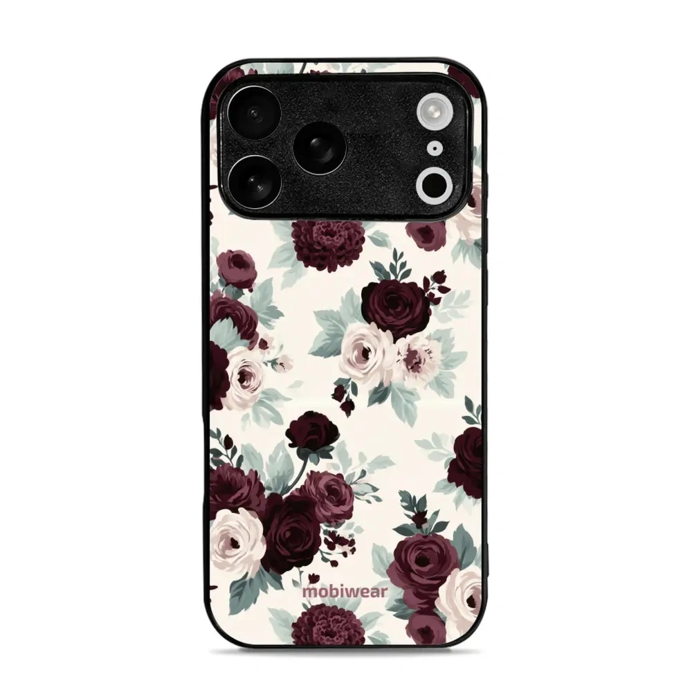 Etui ochronne do iPhone 17 Pro Max, Mobiwear Glossy Case, róże z szałwią na kremie