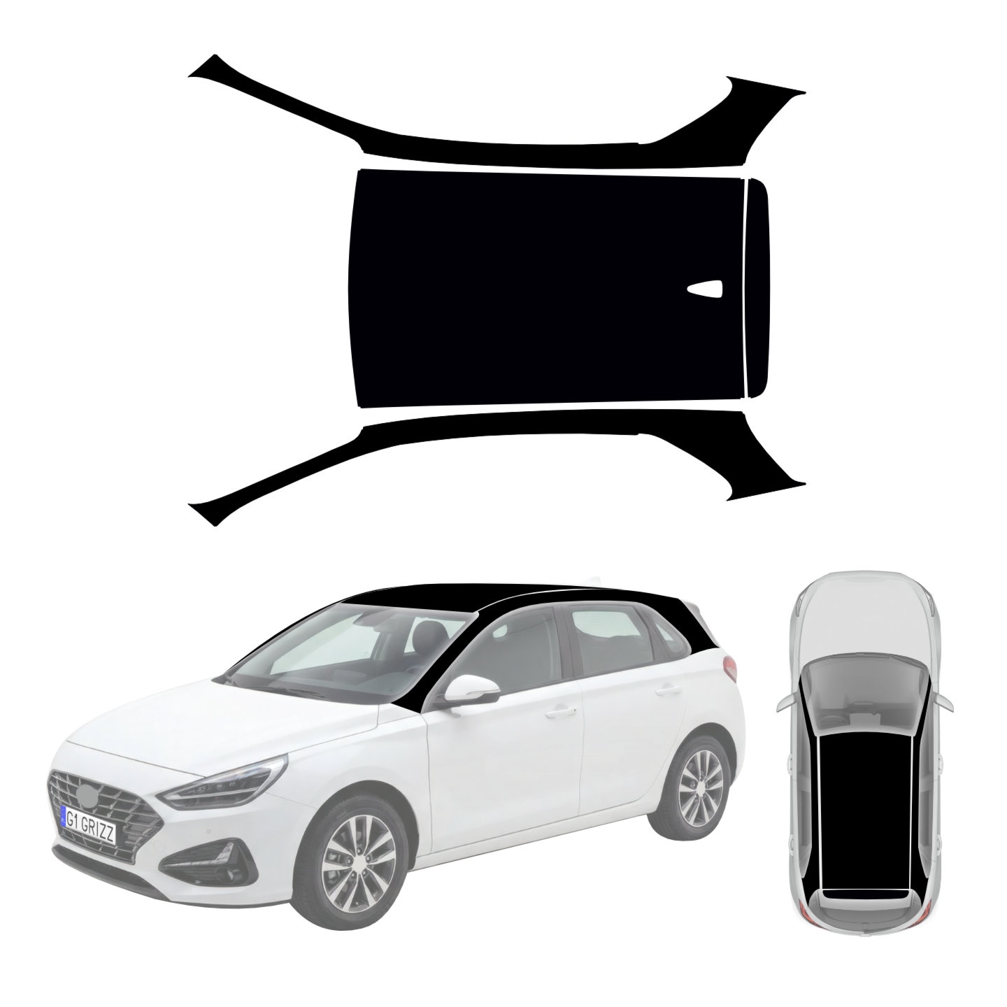 4w1 Czarna folia ochronna Grizz Protector na dach i słupki Hyundai i30 (2020-2026)