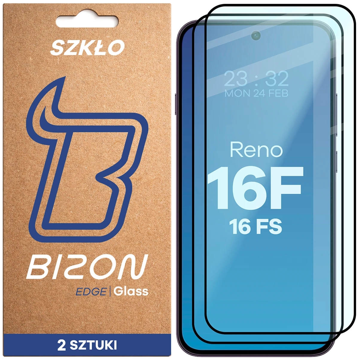Szkło hartowane Bizon Glass Edge Duo do Oppo Reno16 F / Reno16 FS, czarna ramka, 2 sztuki