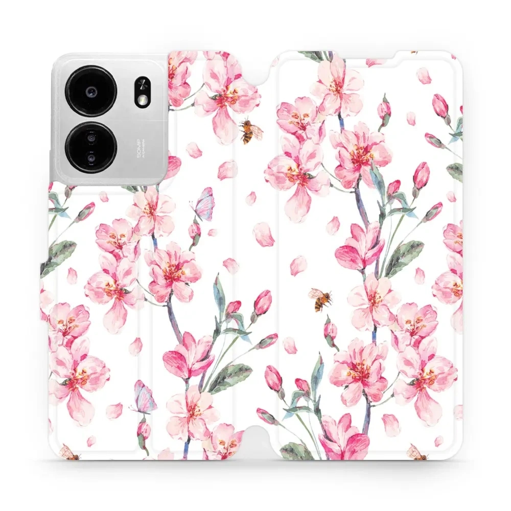 Etui z klapką do Xiaomi Poco C65, Mobiwear Book, różowa wiosna