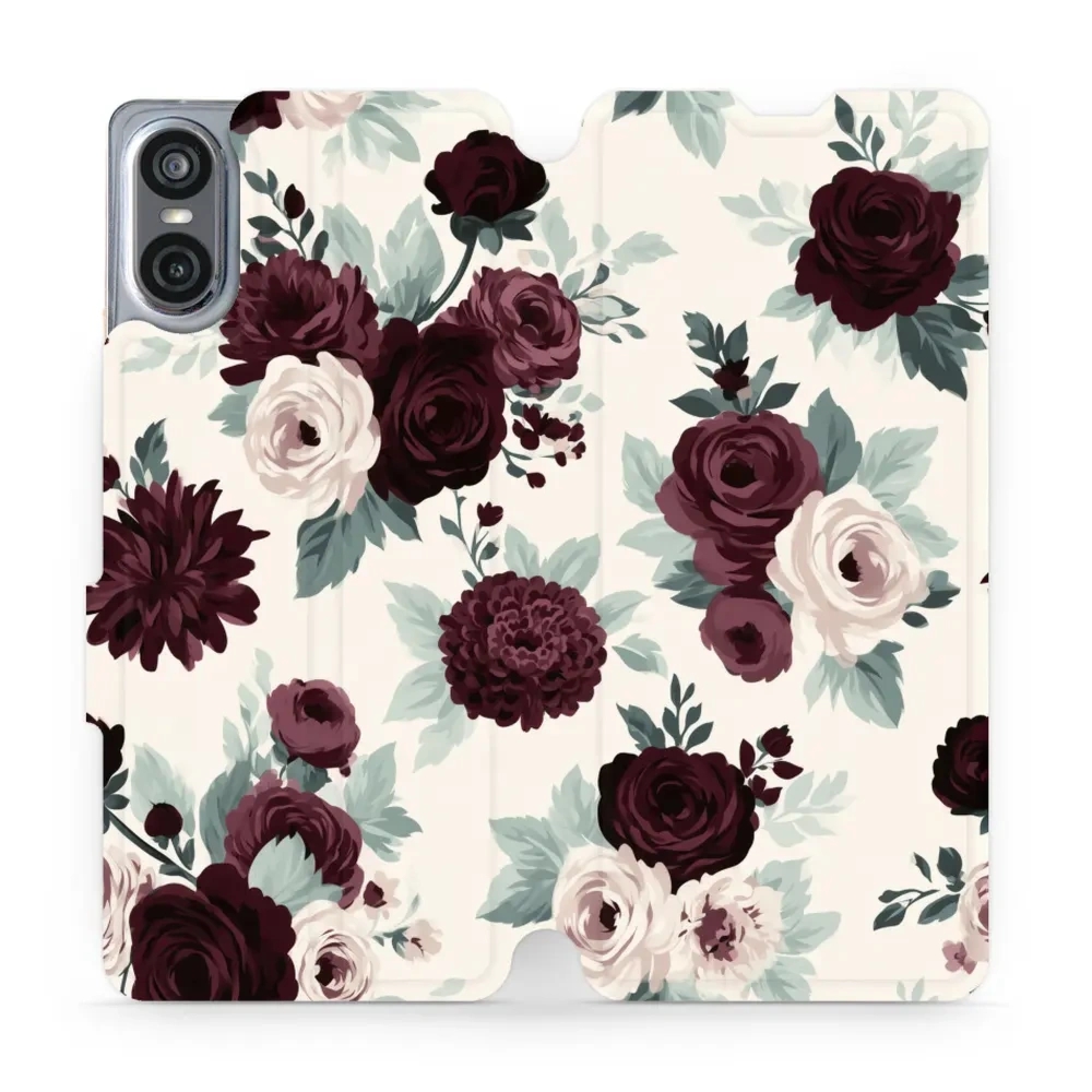 Etui z klapką do Sony Xperia 10 VI, Mobiwear Book, róże z szałwią na kremie