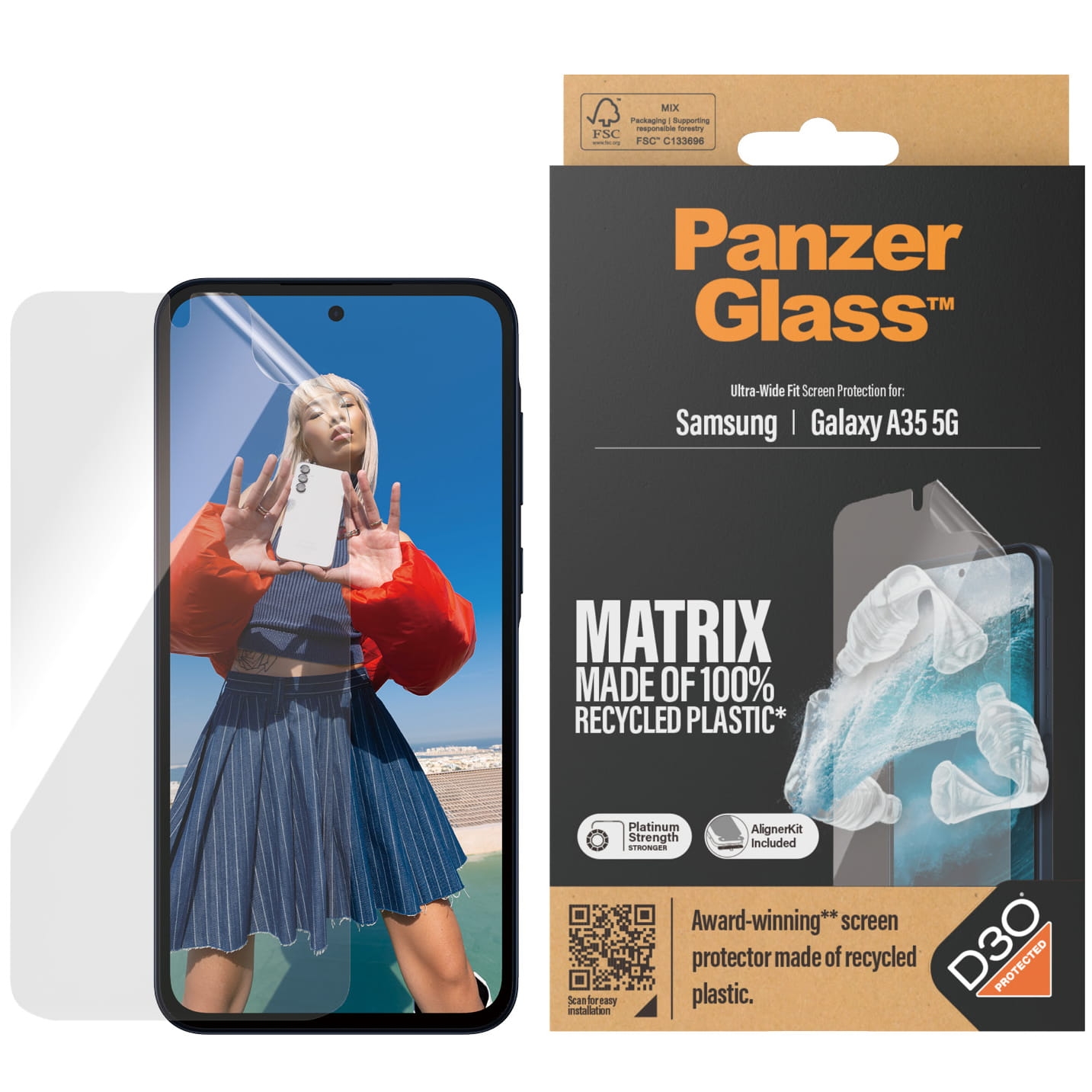 Image of Szkło hybrydowe na cały ekran PanzerGlass Ultra-Wide Fit Matrix do Galaxy A35 5G