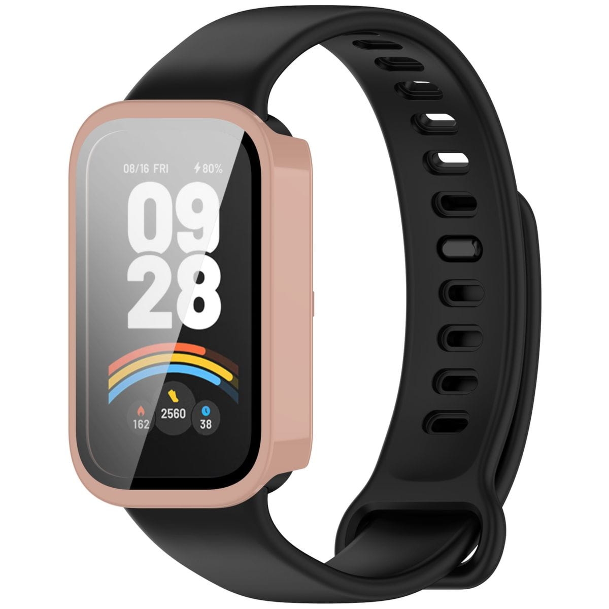 Etui ze szkłem do zegarka Bizon Case Watch Adamo do Xiaomi Smart Band 9 Active / Redmi Band 3, różowe