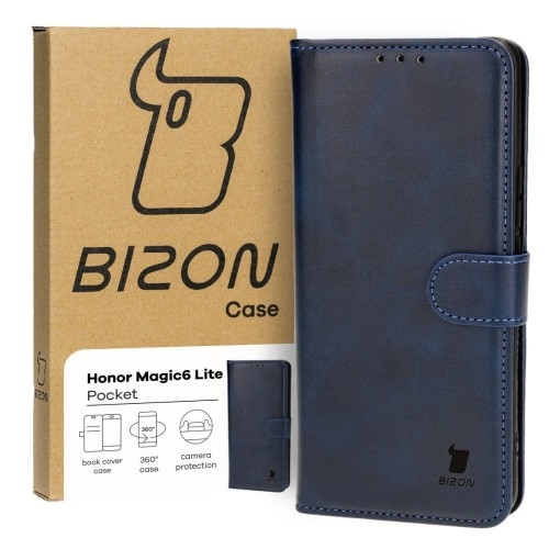 Image of Etui z klapką Bizon Case Pocket do Honor Magic6 Lite, granatowe