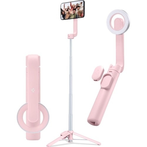 Image of Uchwyt, kijek, statyw Spigen S570W MagSafe Bluetooth Selfie Stick Tripod, różowy