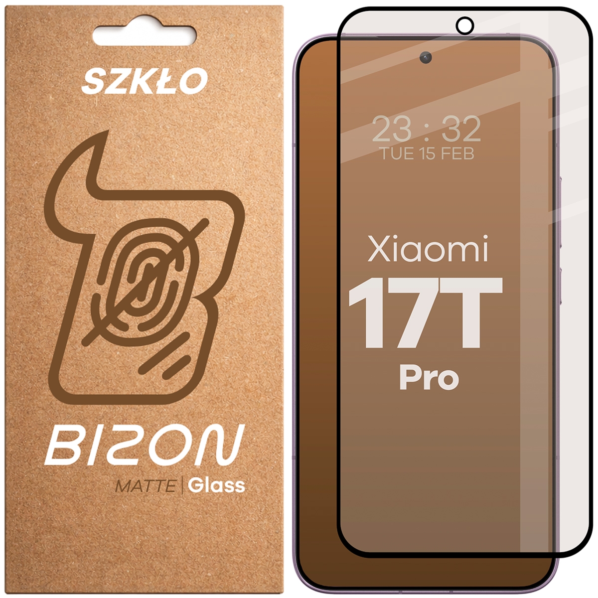 Matowe szkło hartowane Bizon Glass Matte do Xiaomi 17T Pro, czarna ramka