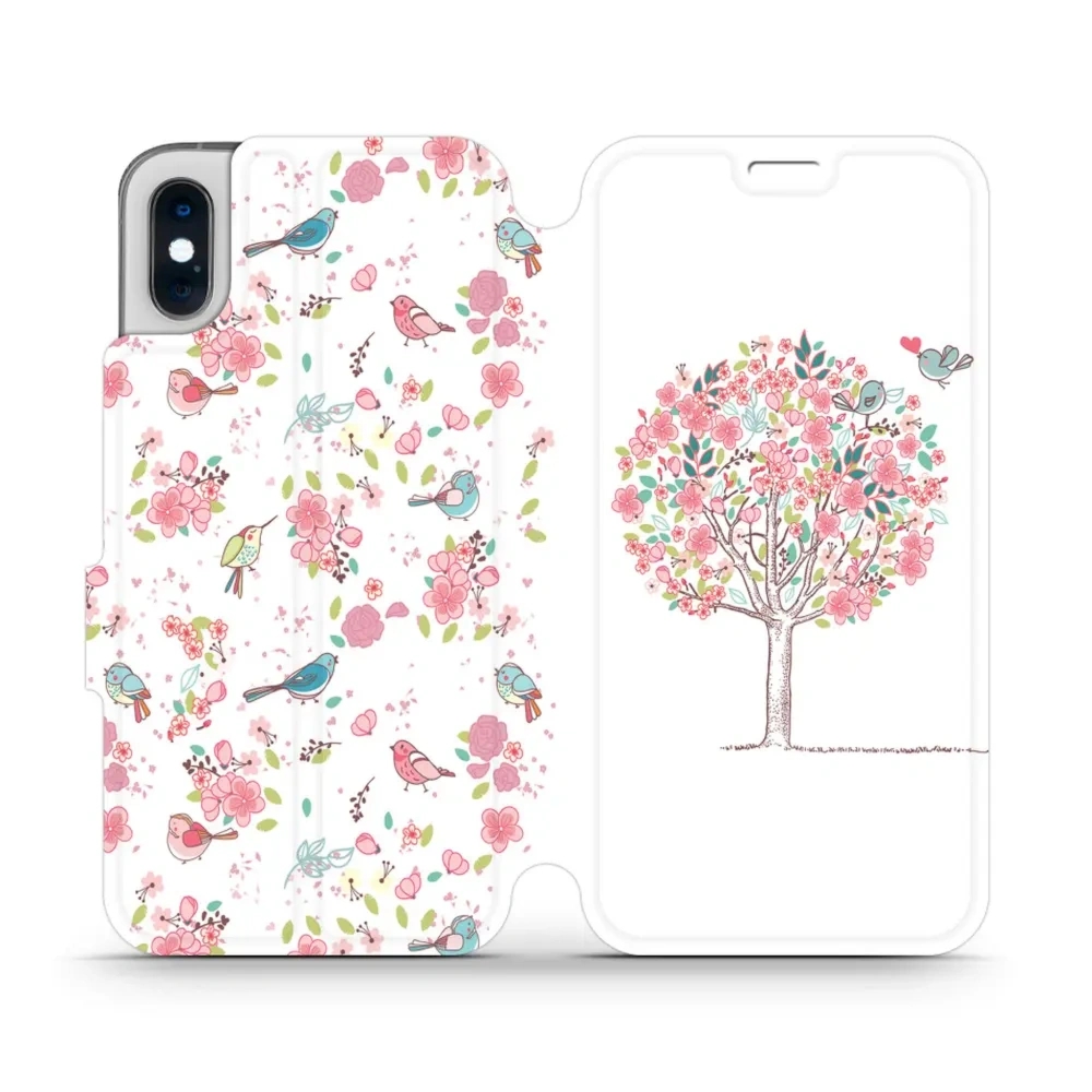 Etui z klapką do iPhone Xs, Mobiwear Book, różowy gaj