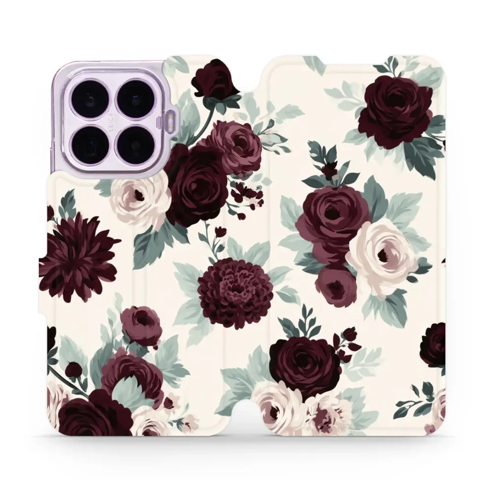 Etui z klapką do Xiaomi 17T Pro, Mobiwear Book, róże z szałwią na kremie