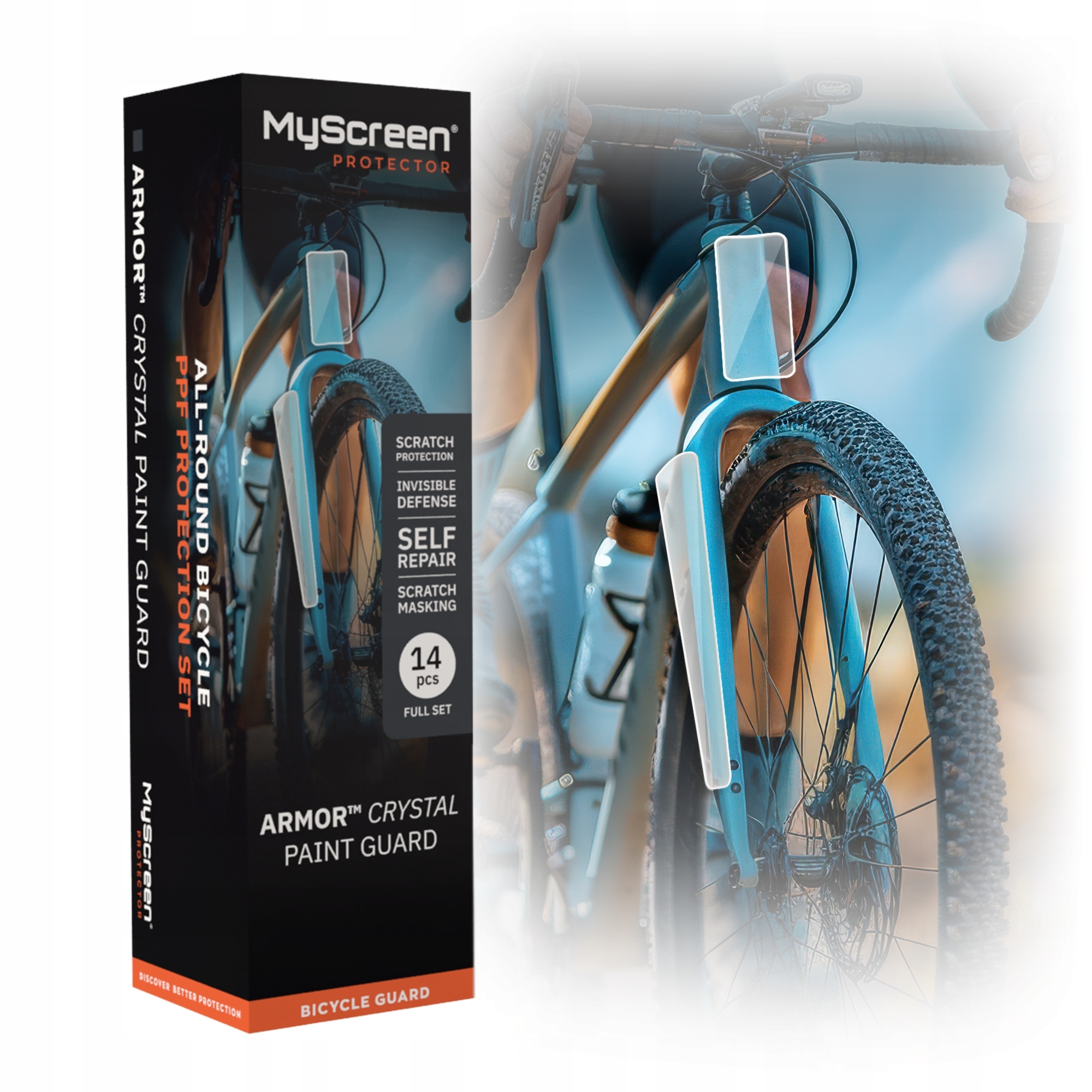 Zestaw 14 folii ochronnych PPF na rower, MyScreen Armor Crystal Paint Guard Bicycle, przezroczyste