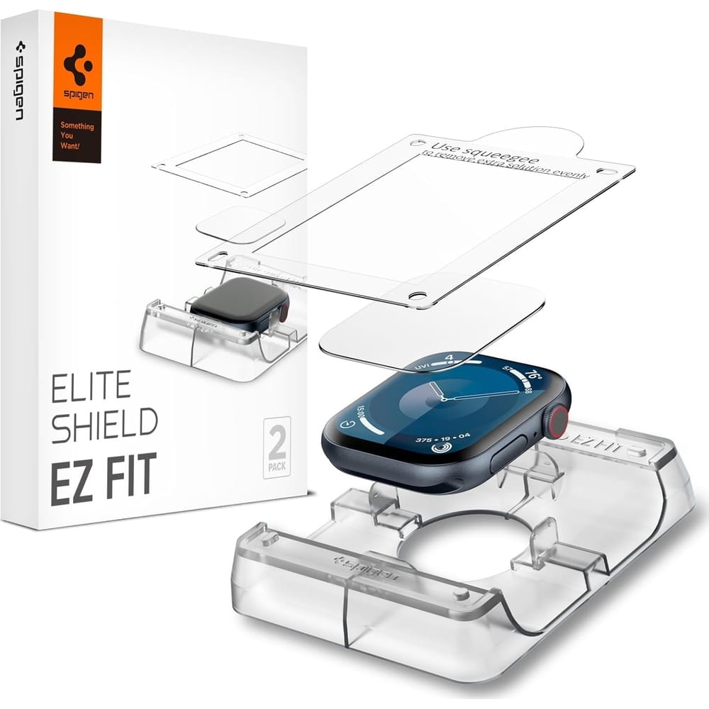 Image of Szkło hybrydowe + Aplikator Spigen Elite Shield EZ Fit 2-Pack do Apple Watch 10 42 mm, przezroczyste