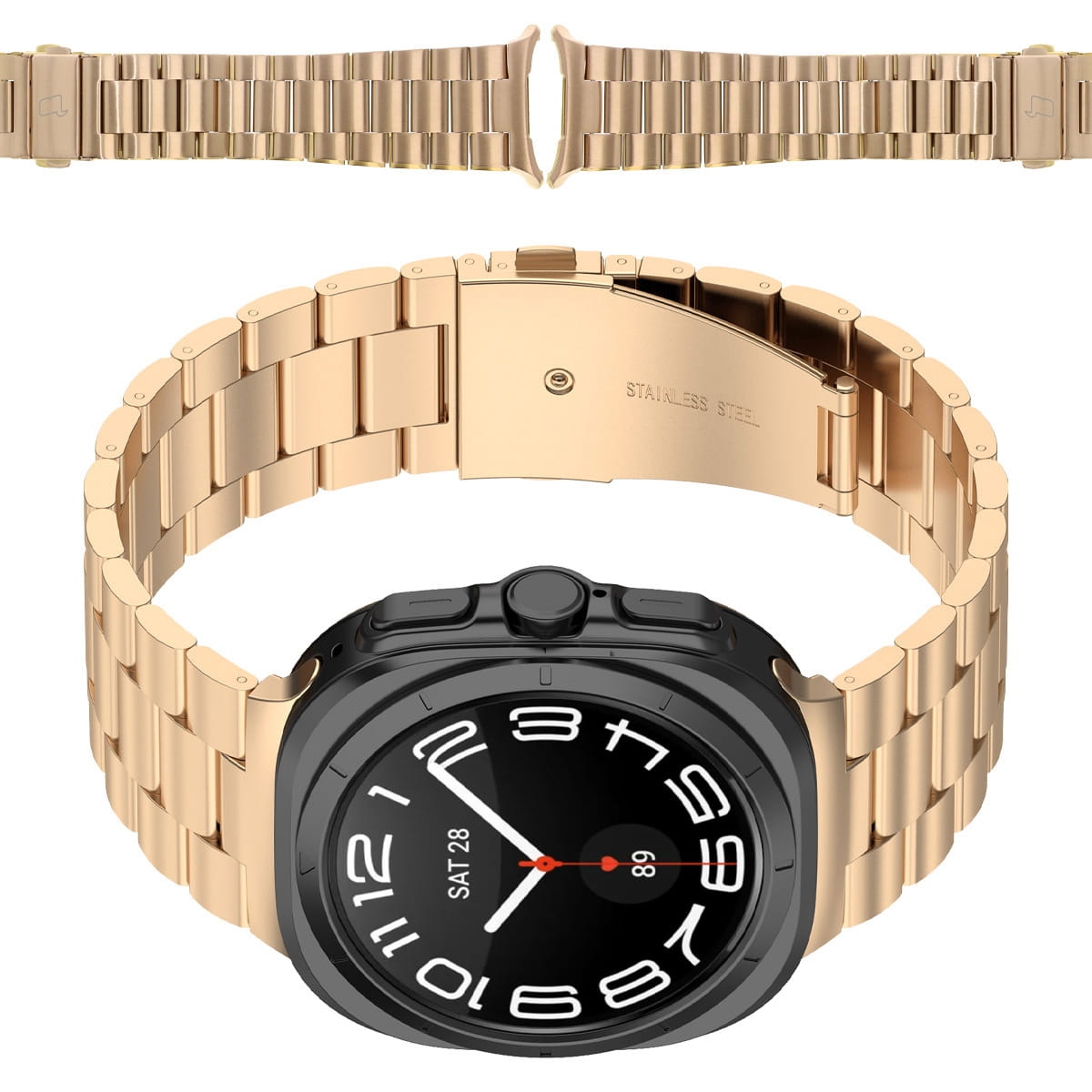 Image of Pasek ze stali nierdzewnej Bizon Strap Watch Aura do Galaxy Watch Ultra 47 mm, różowozłoty
