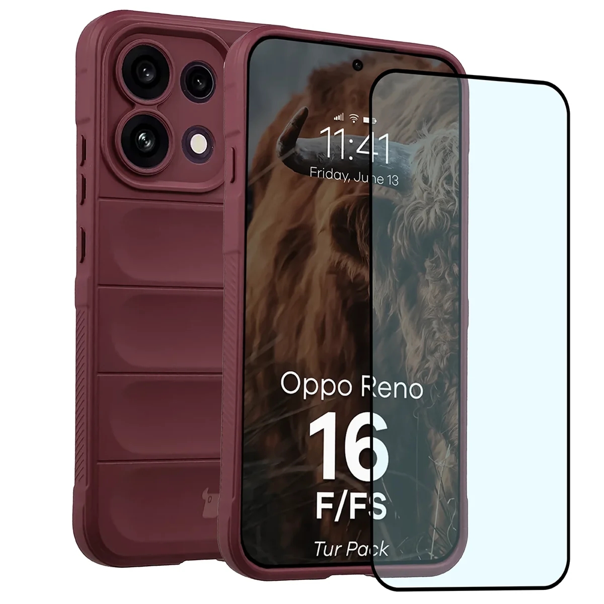 Pancerne etui + szkło hartowane Bizon Tur Pack do Oppo Reno16 F / Reno16 FS, burgundowe