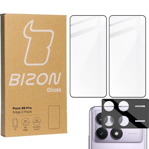 Image of 2x Szkło + szybka na aparat BIZON Edge 2 Pack do Xiaomi Poco X6 Pro