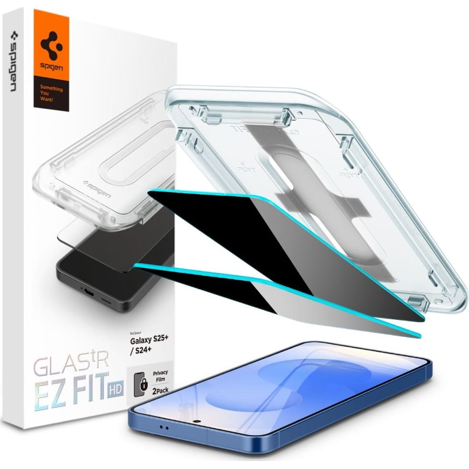 Image of Szkło do etui + Aplikator Spigen Glas.tR Privacy EZ Fit 2-Pack do Galaxy S25 Plus / S24 Plus