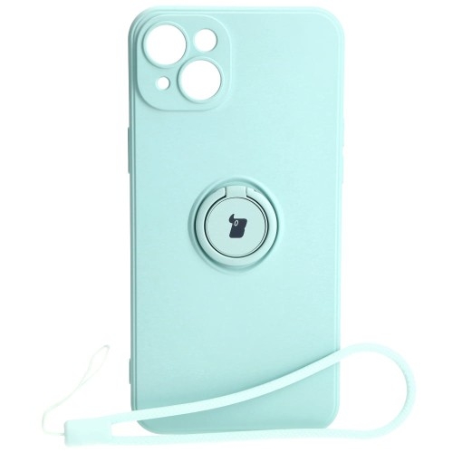 Image of Etui Bizon Case Silicone Ring Sq do iPhone 15 Plus, turkusowe