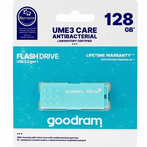 Image of Pendrive USB-A 3.2 Gen 1, Goodram UME3 Care 128GB, 60MB/s, turkusowy