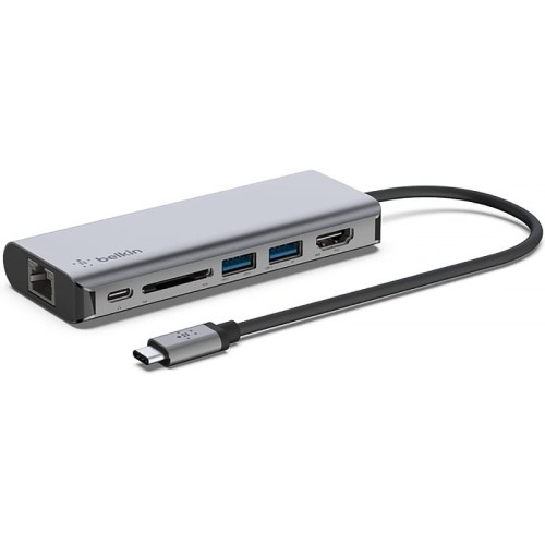 Image of OUTLET: Stacja, hub Belkin Connect USB-C 6-in-1 Multiport Adapter 100W, srebrna