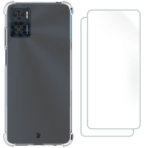 Image of Etui + 2x folia Bizon Case Clear Pack do Motorola Moto E22 / E22i, przezroczyste