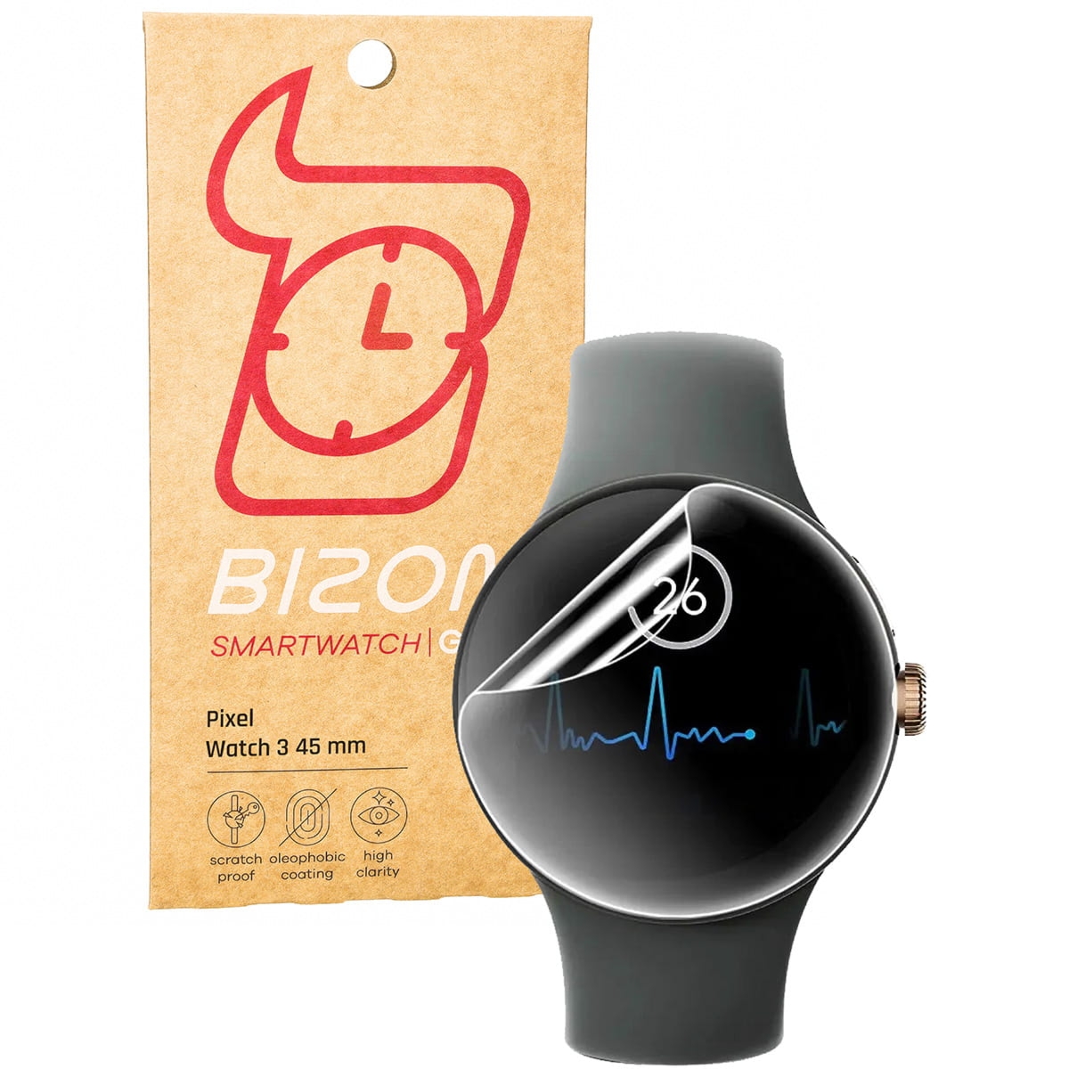 Folia hydrożelowa na ekran Bizon Watch Film Hydrogel Duo do Google Pixel Watch 3 45 mm, 2 sztuki