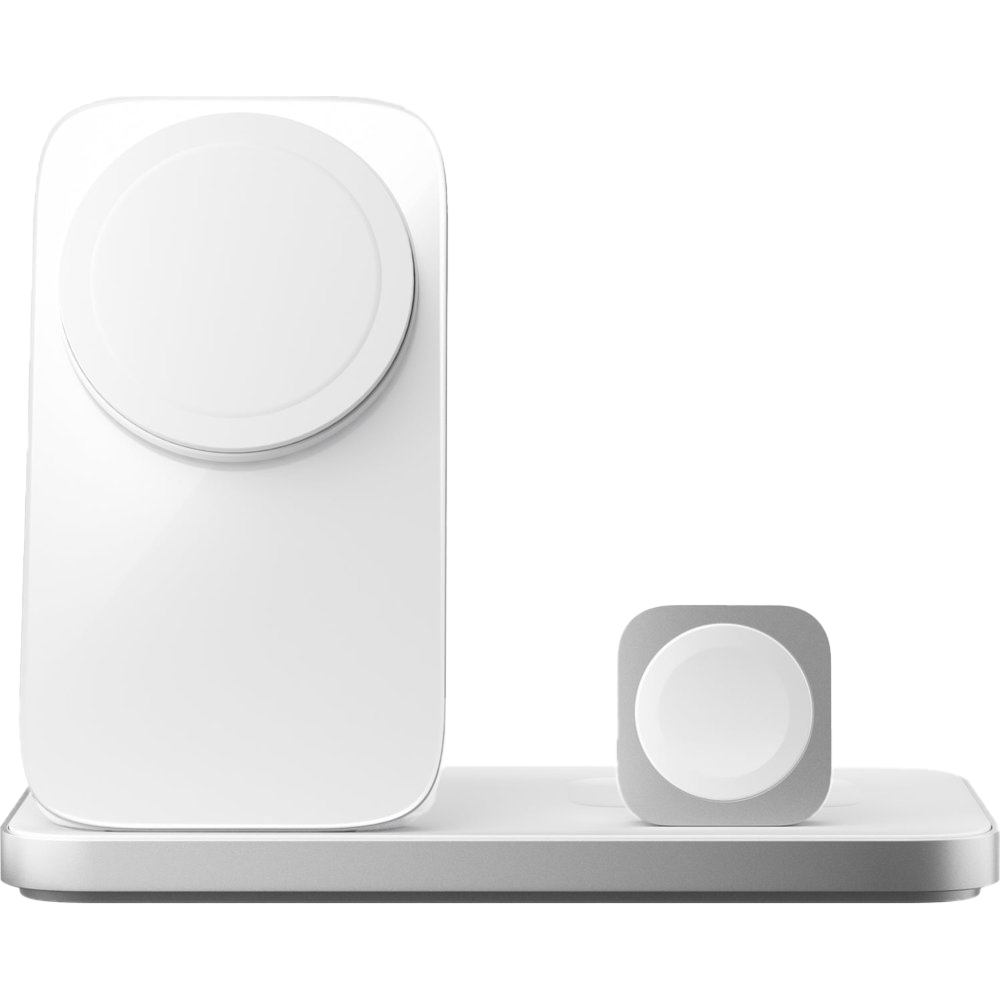 Ładowarka indukcyjna Nomad Stand One Max 4th Gen., do MagSafe, Qi2.2, 25W, kabel USB-C 2 m, biało-srebrna
