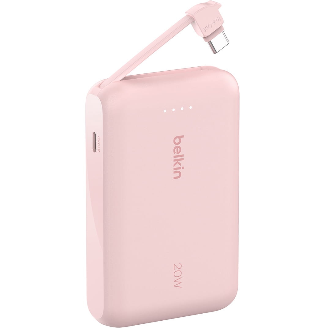 Image of Bateria Belkin Boost Power Bank 10K 20W 10000 mAh z kablem USB-C PD, różowa