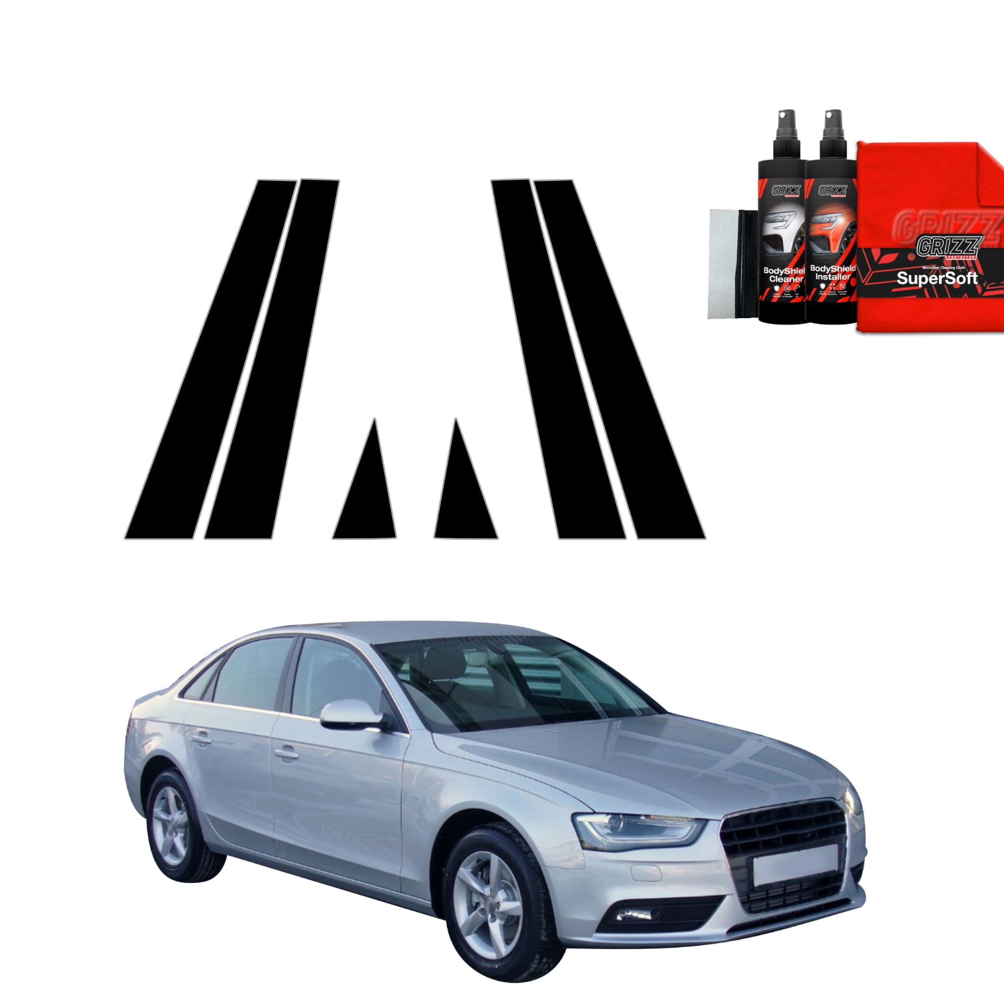 6w1 Czarna folia Grizz Protector na słupki do Audi A4 B8 Sedan Facelifting (2011-2015)
