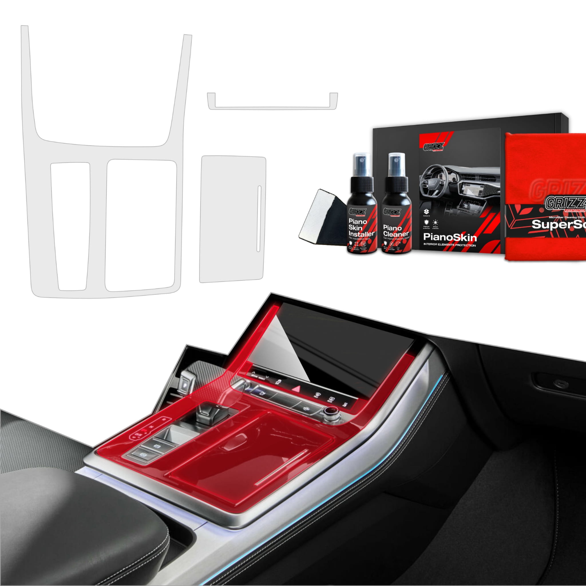 3w1 Grizz Protector folia ochronna do wnętrza Audi RSQ8 (2018-2024) Panel Centralny Antyodciskowa PianoSkin