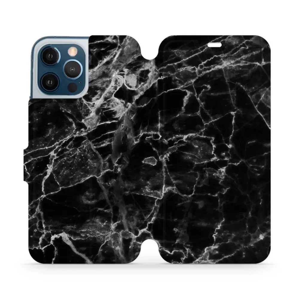 Etui z klapką do iPhone 12 Pro Max, Mobiwear Book, czarny marmur