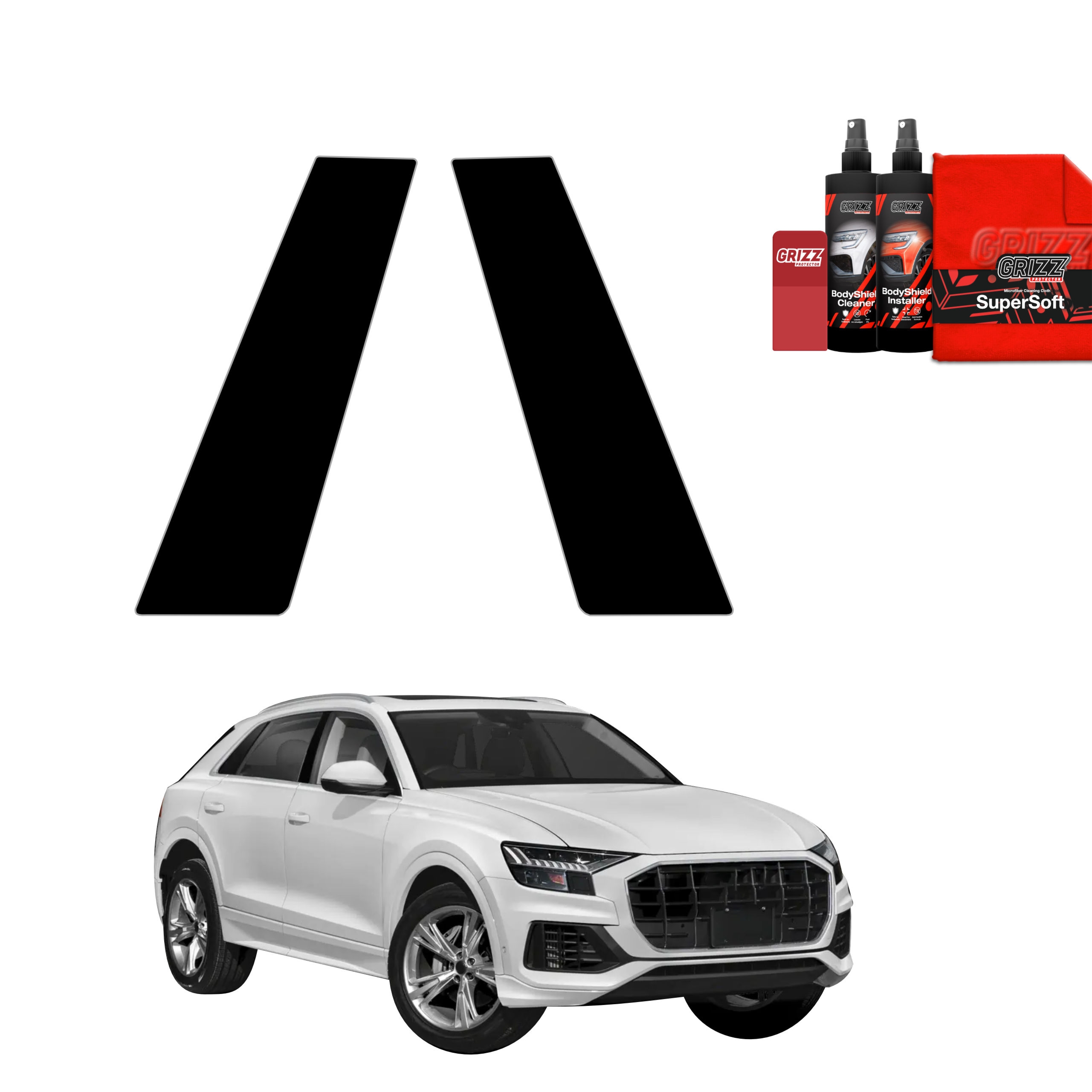 2w1 Czarna folia ochronna Grizz Protector na słupki Audi Q8 (2018-2026)
