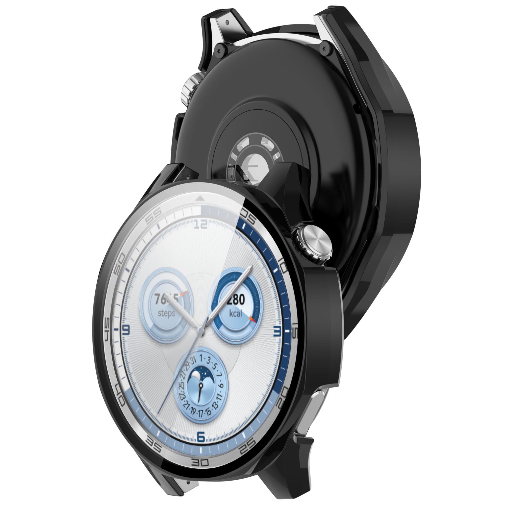 Etui ze szkłem do zegarka Bizon Case Watch Adamo do Huawei Watch GT 5 46 mm, czarne