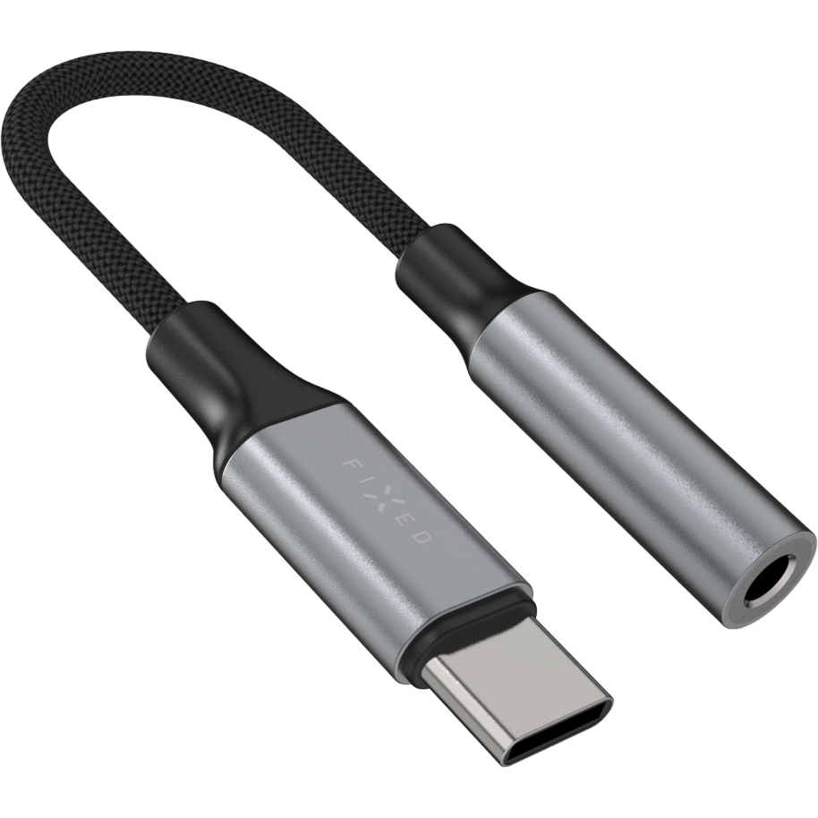 Adapter audio z USB-C (męskie) do Minijack 3.5 mm (żeńskie), FIXED Link, ciemnoszary