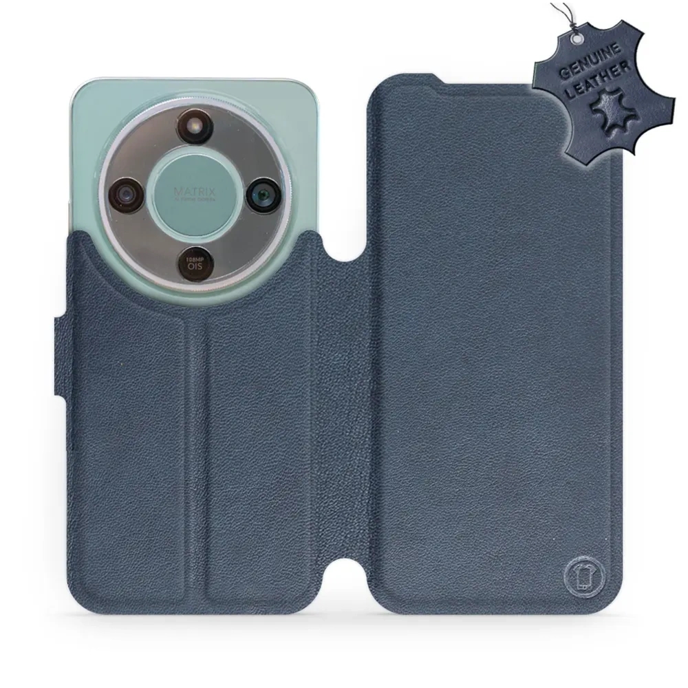 Etui z naturalnej skóry do Honor Magic8 Lite, Mobiwear Leather, granatowe