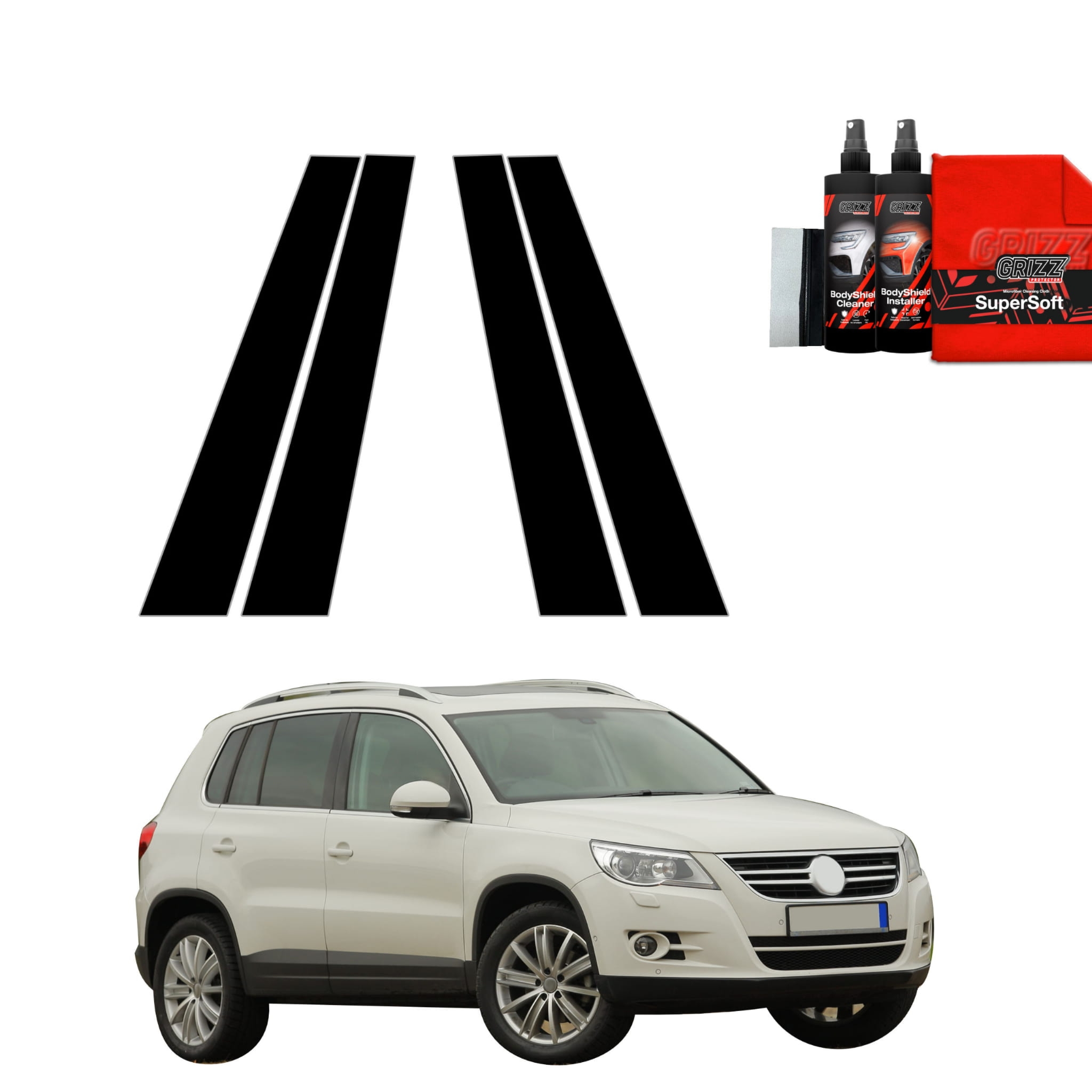 4w1 Czarna folia Grizz Protector na słupki do Volkswagen Tiguan 5D (2007-2011)