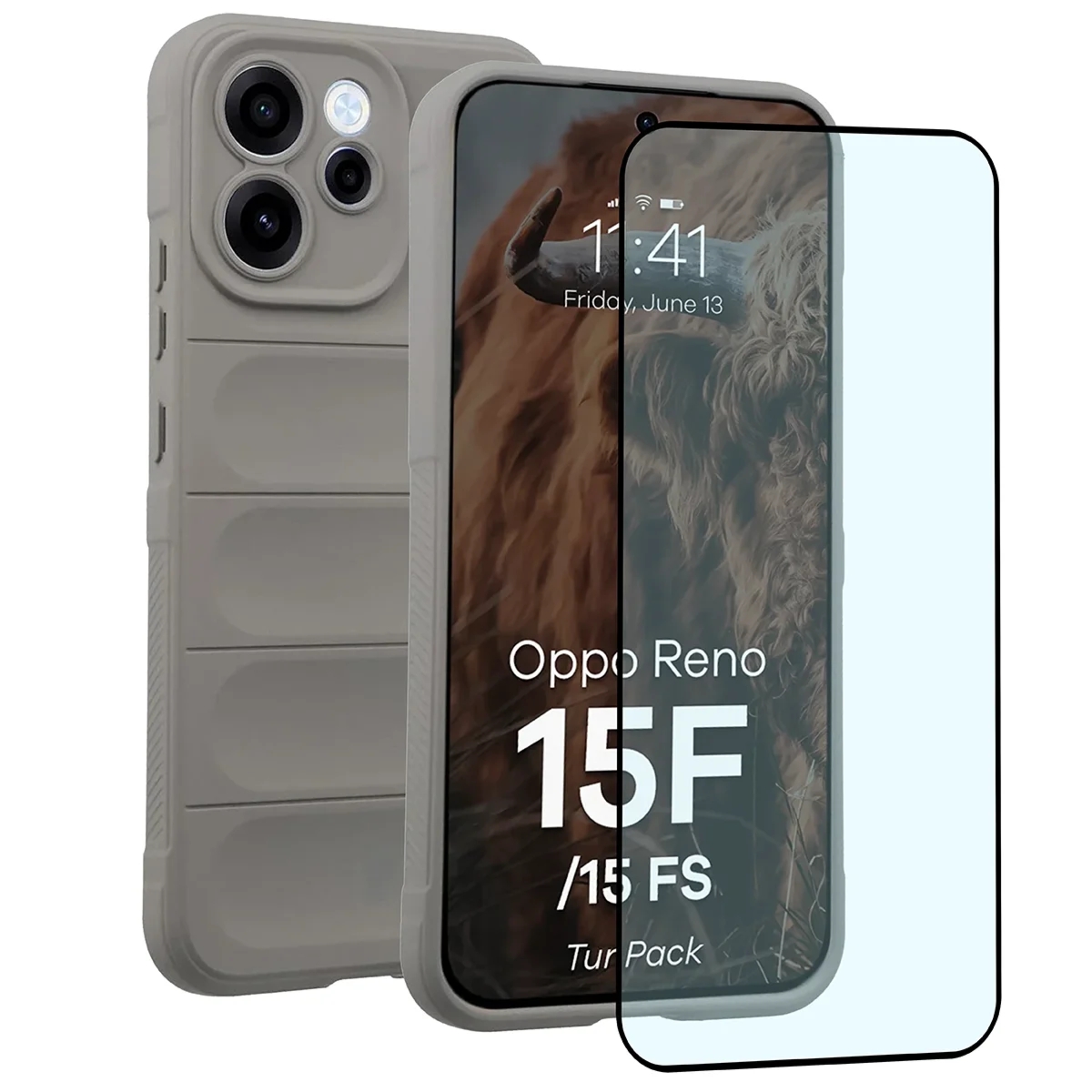 Pancerne etui + szkło hartowane Bizon Tur Pack do Oppo Reno 15 F / FS, jasnoszare