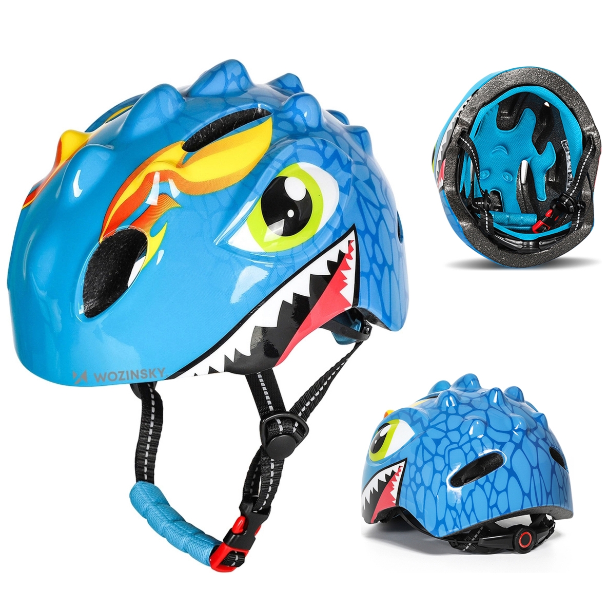 Kask rowerowy dziecięcy Wozinsky HT-006 z motywem smoka, 50-54 cm, niebieski