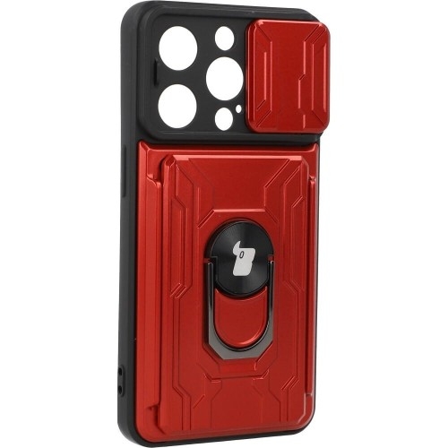 Image of Etui Bizon Case Camshield Card Slot Ring do iPhone 14 Pro, czerwone