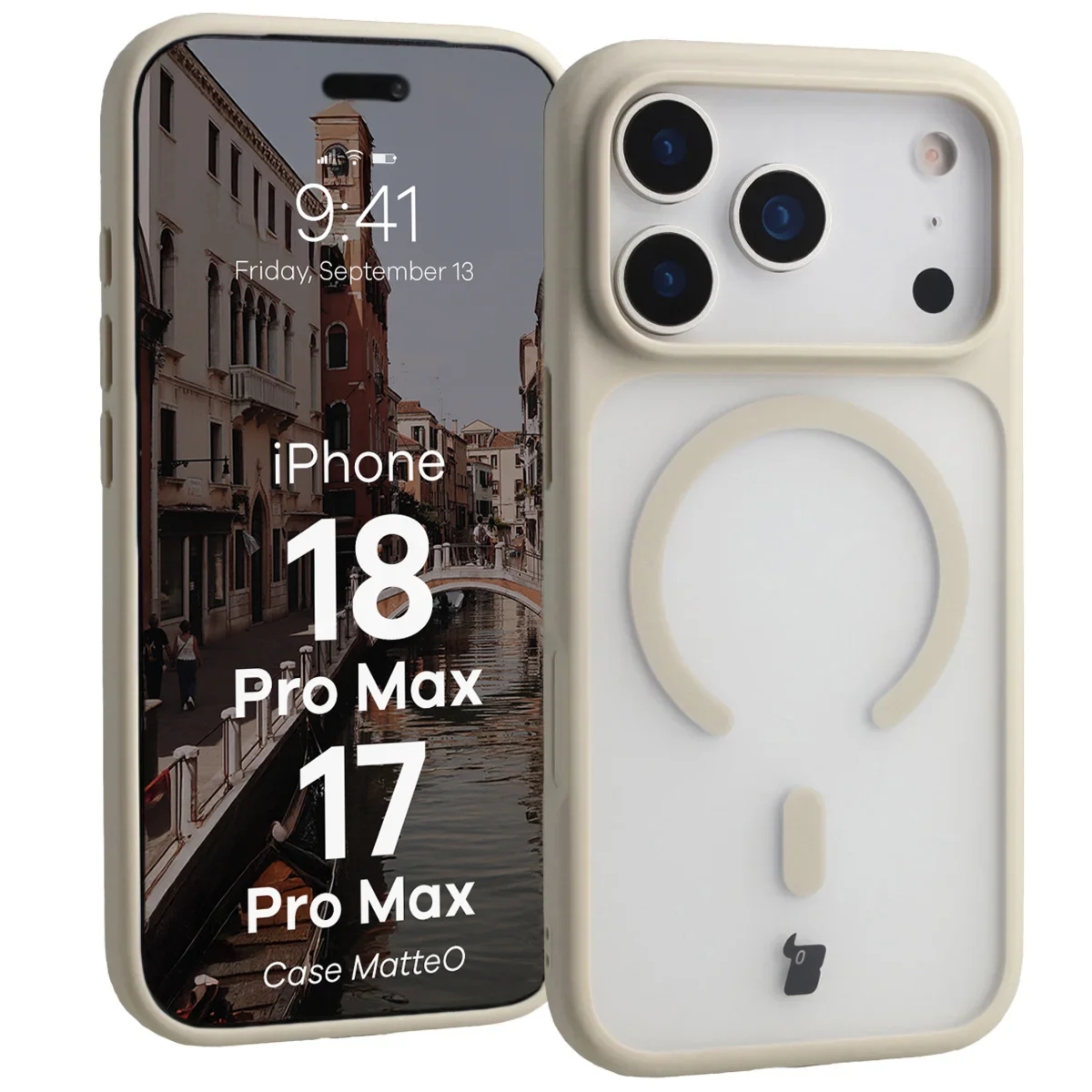 Etui z pierścieniem magnetycznym Bizon Case MatteO do iPhone 18 Pro Max / 17 Pro Max, przydymione-beżowe