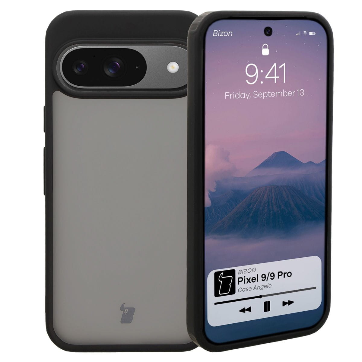 Etui Bizon Case Angelo do Google Pixel 9 / 9 Pro, półprzezroczyste z czarną ramką