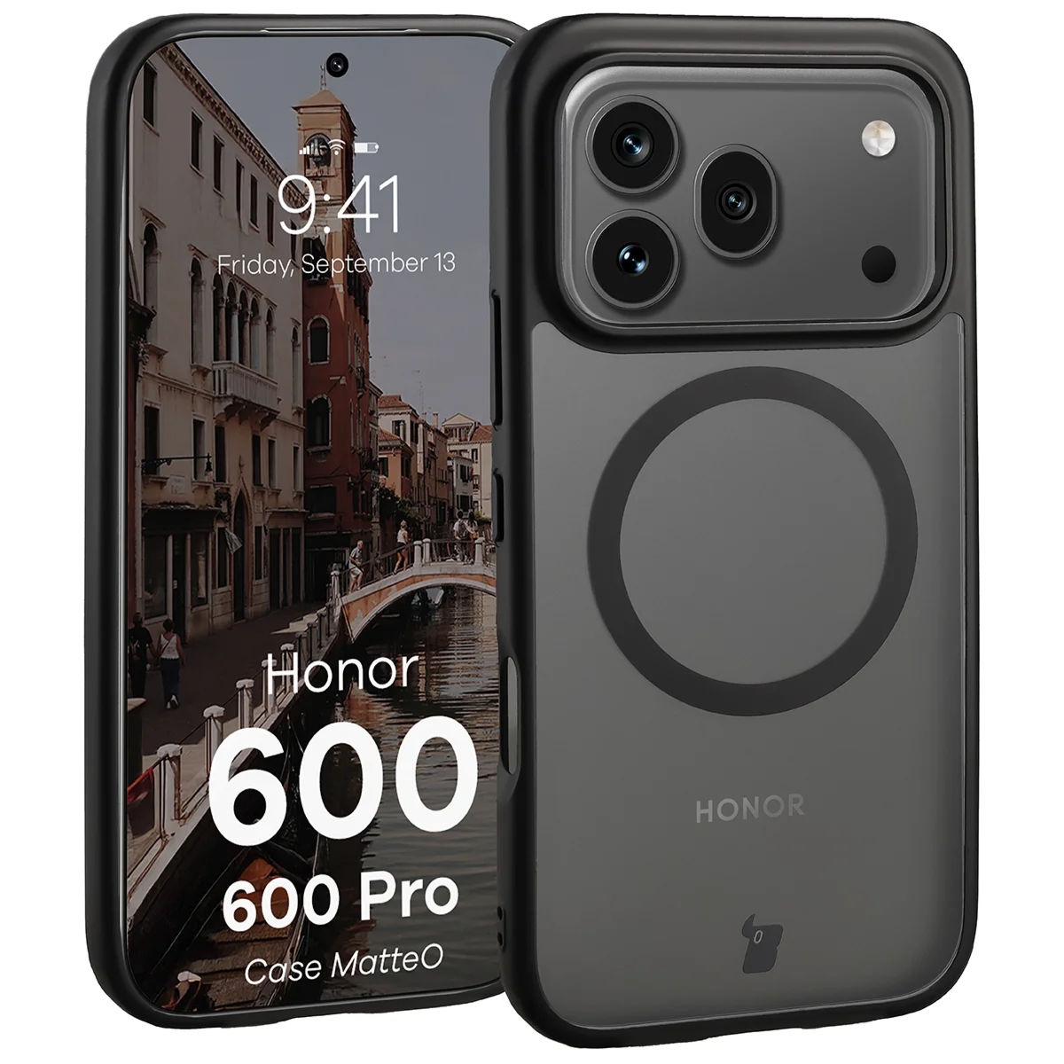 Etui z pierścieniem magnetycznym Bizon Case MatteO do Honor 600 5G / 600 Pro 5G, przydymione-czarne