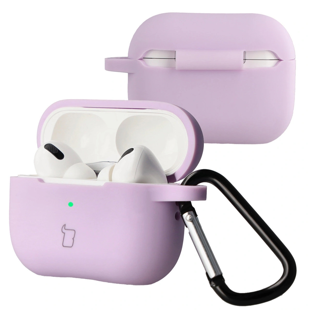 Silikonowe etui z karabińczykiem Bizon Case Headphone Silicone do Airpods Pro 2, lawendowe